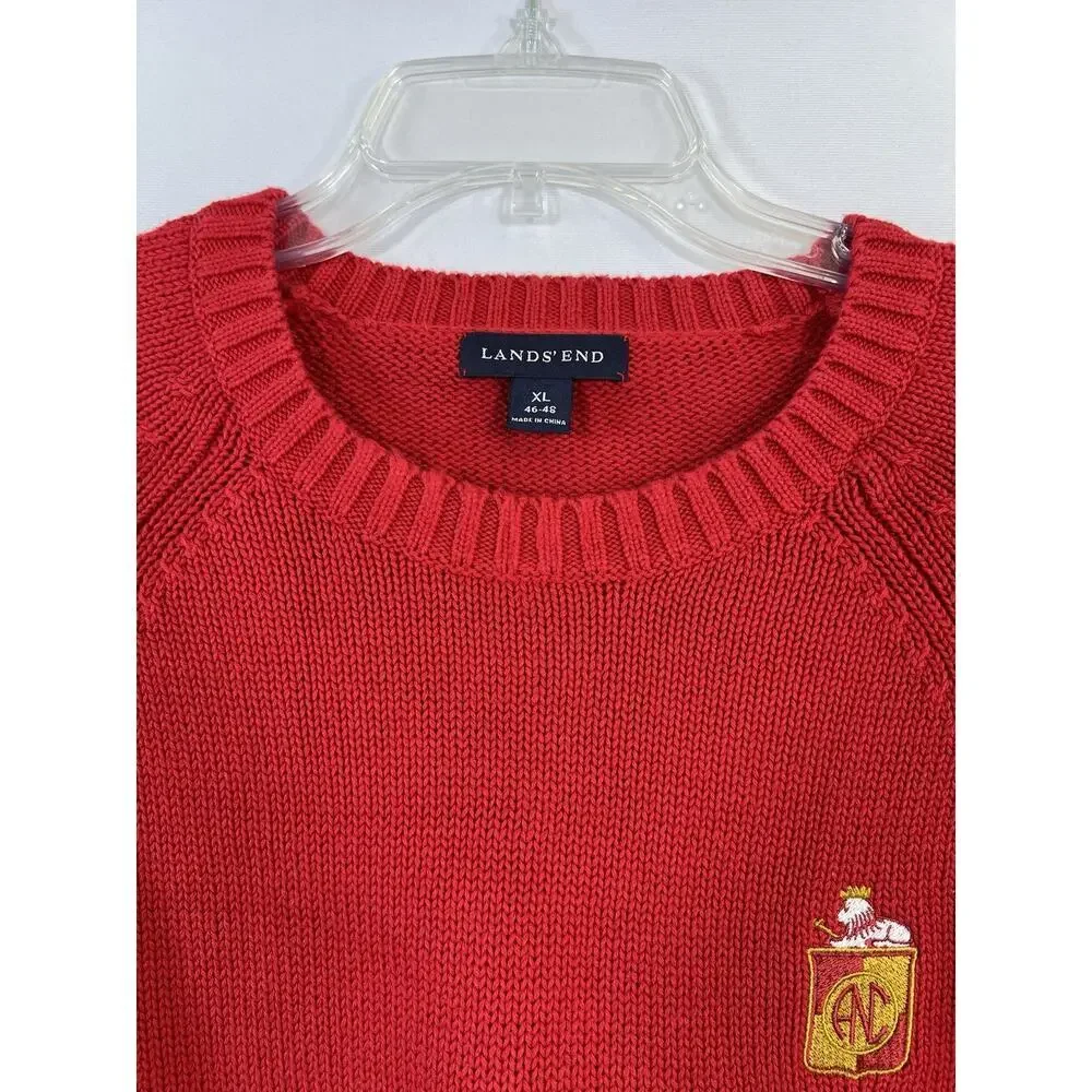 Lands' End Mens‎ Red 100% Cotton Crew Neck Heavyweight Drifter Sweater L Preppy